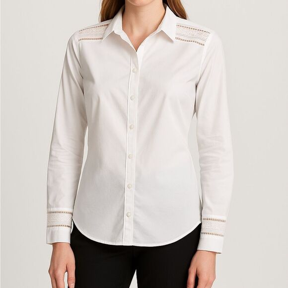 Brooks Brothers Classic White Shirt with Eyelet Shoulder Detail - Picture 1 of 9